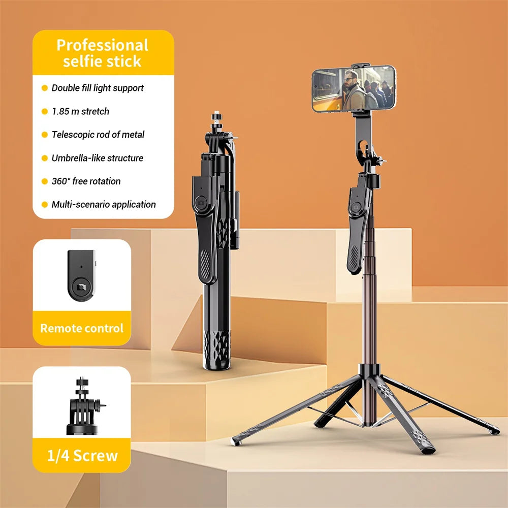 Selfie Stick Tripod 185cm with Fill Light & Bluetooth Remote