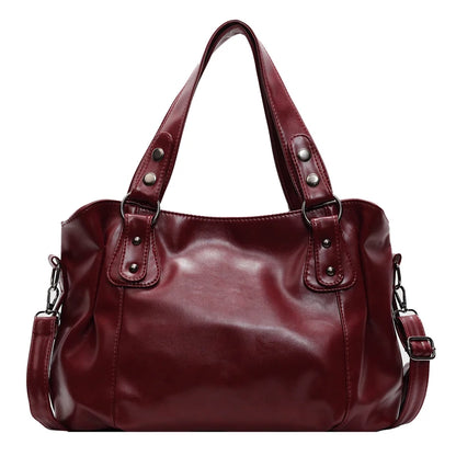 Large Leather Shoulder Bag for Women – Retro Crossbody Tote
