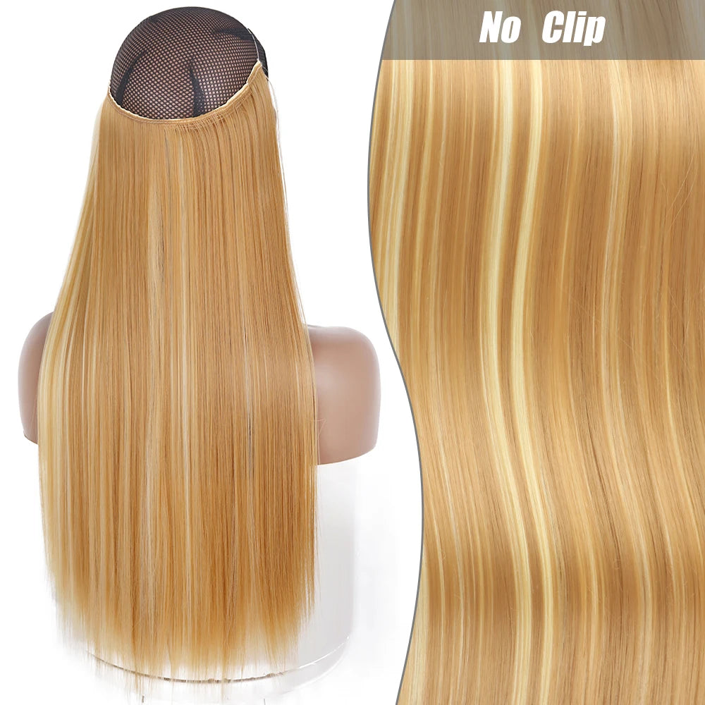 No-Clip Halo Hair Extensions – Long Wavy Synthetic Hairpiece