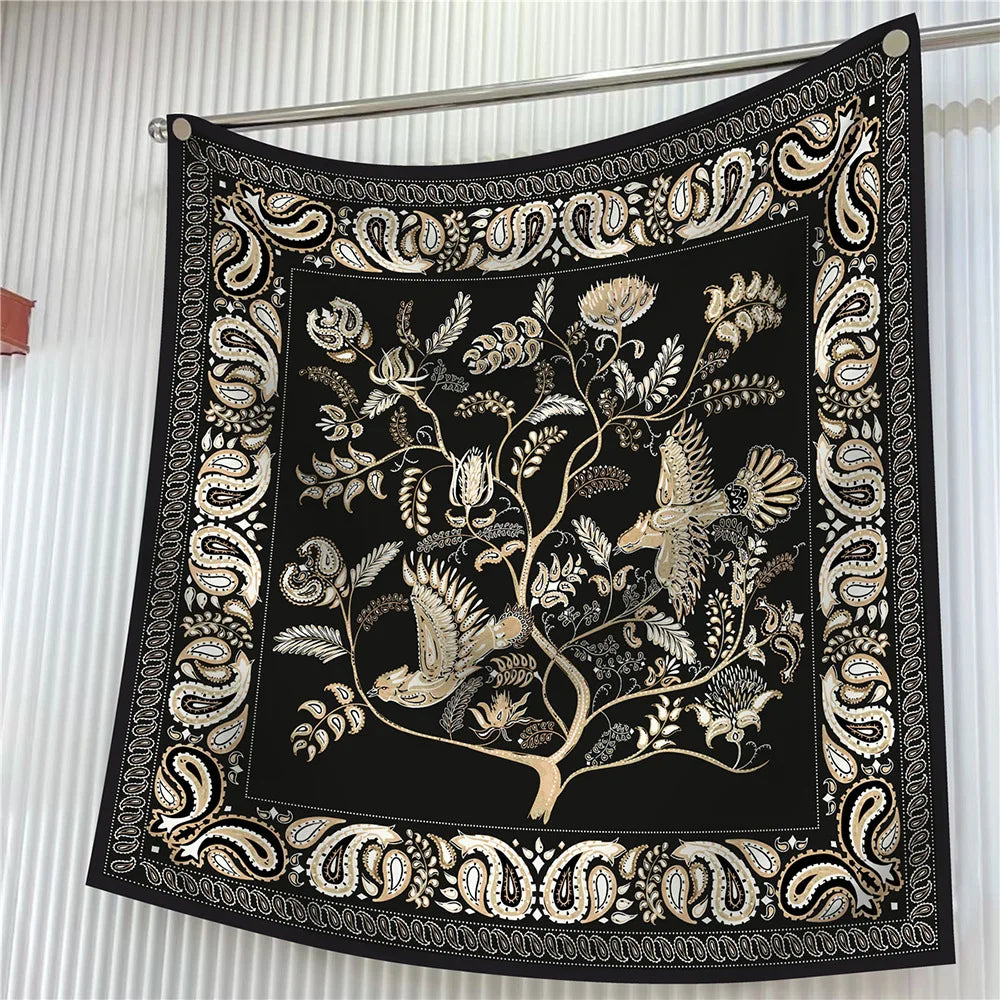 Luxury Silk Square Scarf Women Floral Paisley Print 90cm
