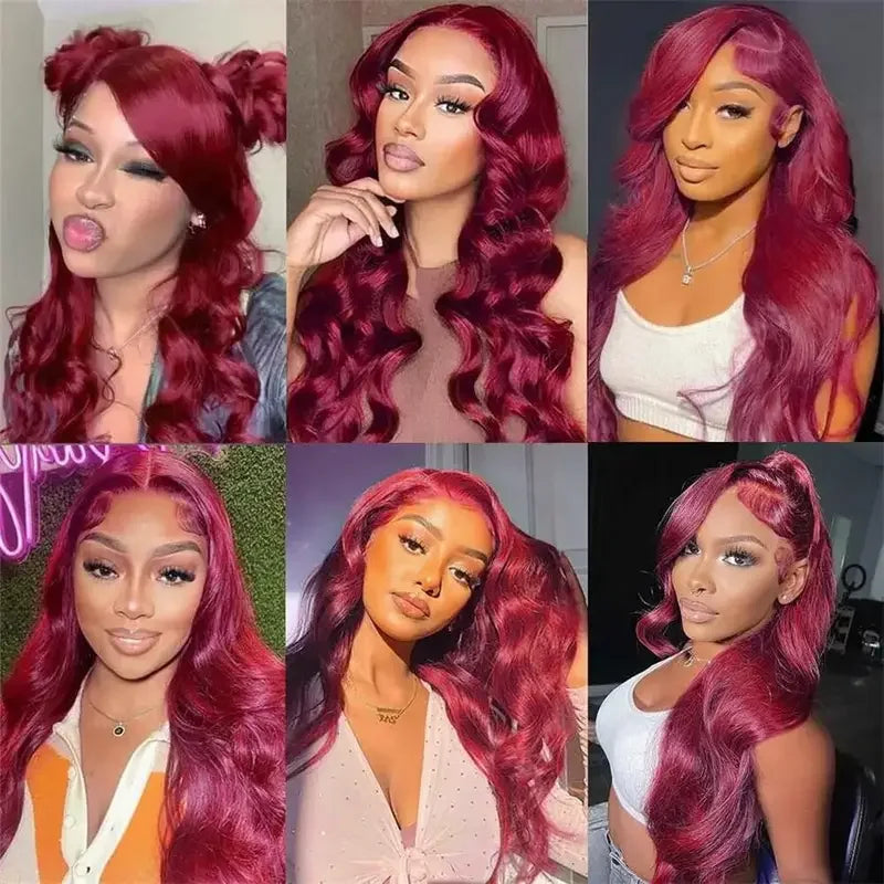 99J Burgundy Body Wave Lace Front Wig Human Hair 250% Density 13x4 HD Lace