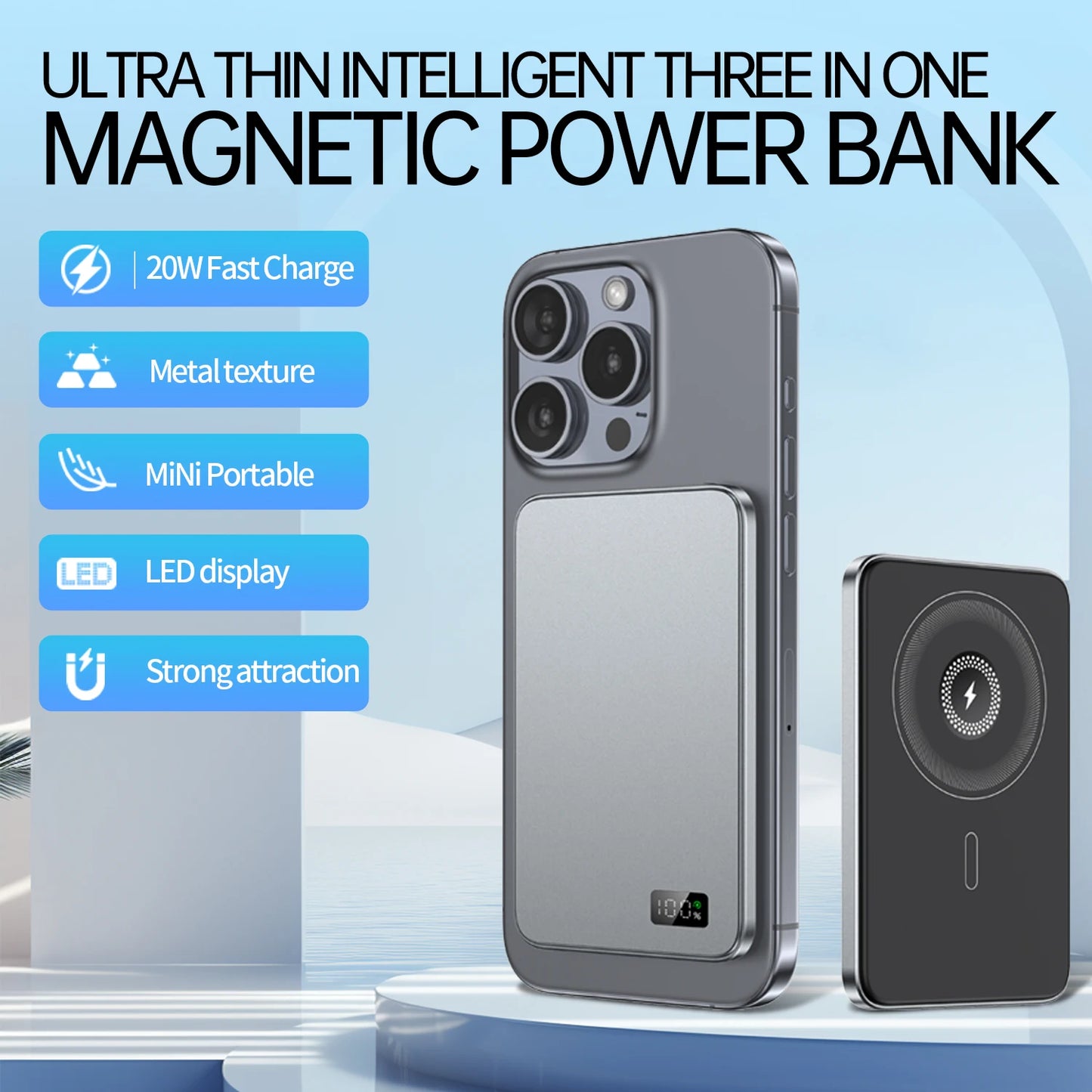 Magnetic Wireless Power Bank – Ultra-Thin Alloy Fast Charger for iPhone