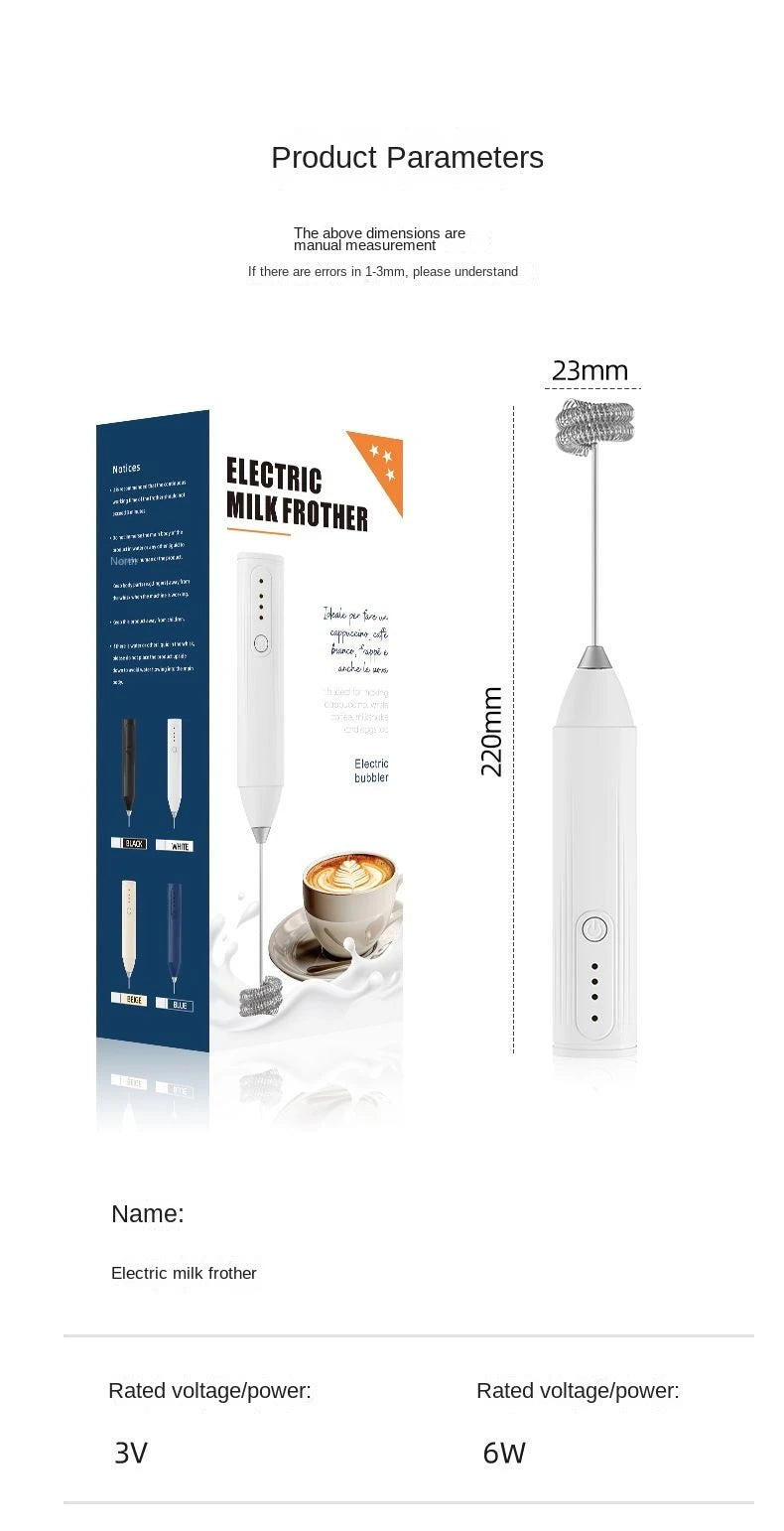 Electric Milk Frother Handheld USB Rechargeable 3-Speed Whisk Mixer
