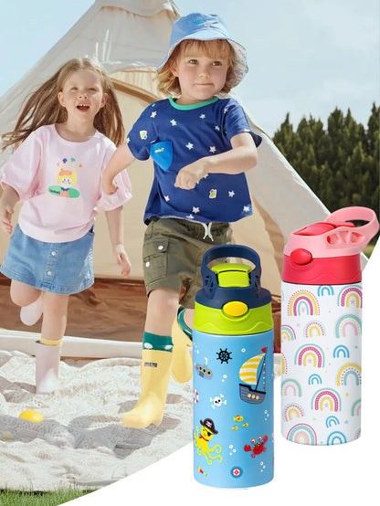 Kids Insulated Water Bottle with Straw – 12oz Cute Cartoon Design