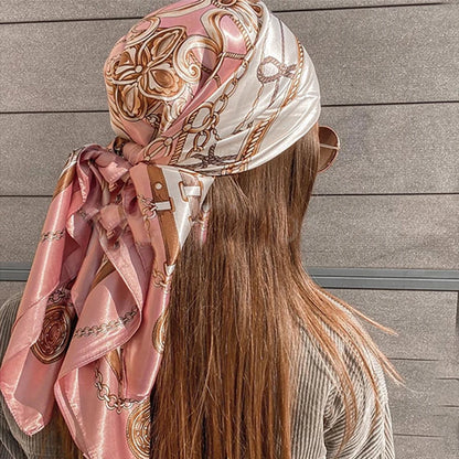 Large Silk Square Scarf for Women – 90x90cm Satin Head Wrap & Hijab Shawl