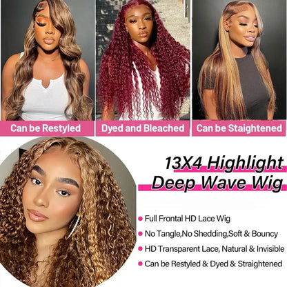 Highlight Curly Lace Front Wig Human Hair 180% 250% Density Glueless