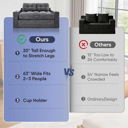 Convertible Corduroy Loveseat Sleeper Sofa Bed with Cup Holders