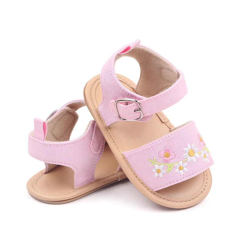 Baby Girl Embroidery Flower Sandals – Soft Sole 0–18 Months
