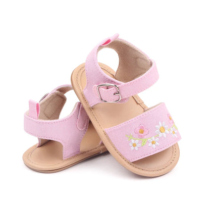 Baby Girl Embroidery Flower Sandals – Soft Sole 0–18 Months