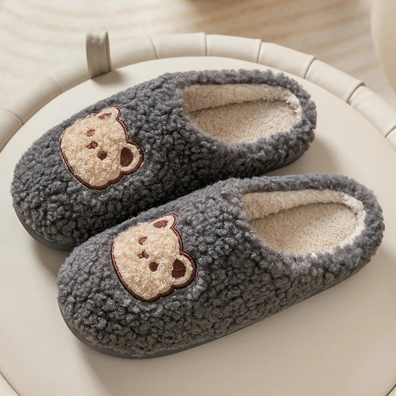 Cute Bear Fluffy Slippers – Warm Plush House Shoes