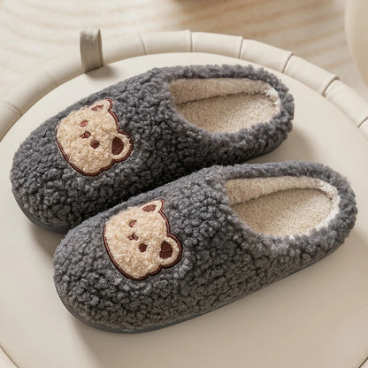 Cute Bear Fluffy Slippers – Warm Plush House Shoes