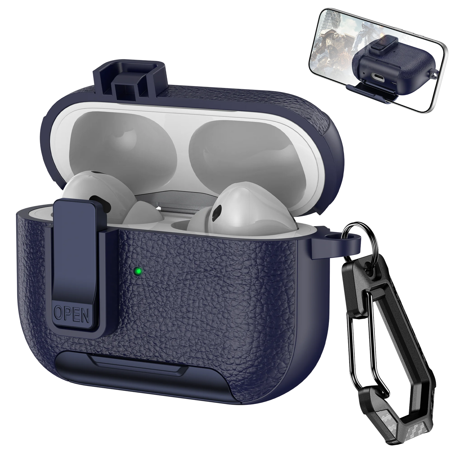AirPods Case with Phone Holder Clip & Carabiner – Fits AirPods 1/2/3/Pro/Pro 2/Pro 3/4