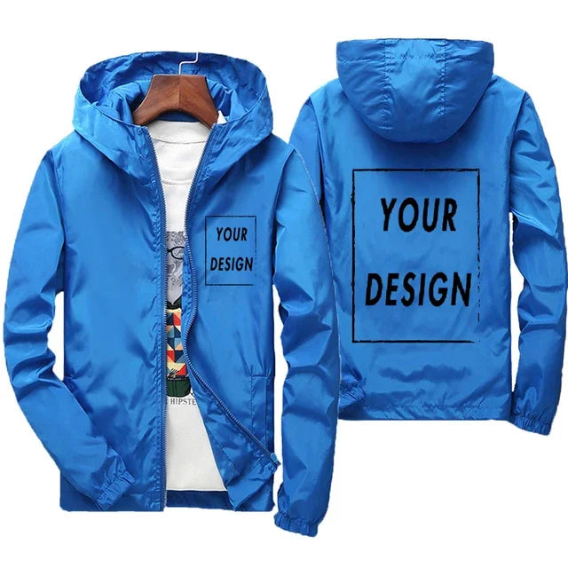 Men's Custom Logo Windbreaker Jacket – Waterproof Hooded Coat Up to 7XL
