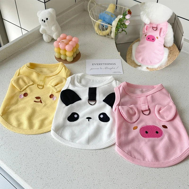 Waffle Knit Pet Vest Cute Puppy Shirt with Leash Ring for Dogs & Cats