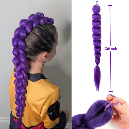 Purple Braided Clip-In Ponytail Hair Extension 26 Inch – Long Hairpiece for Kids & Cosplay