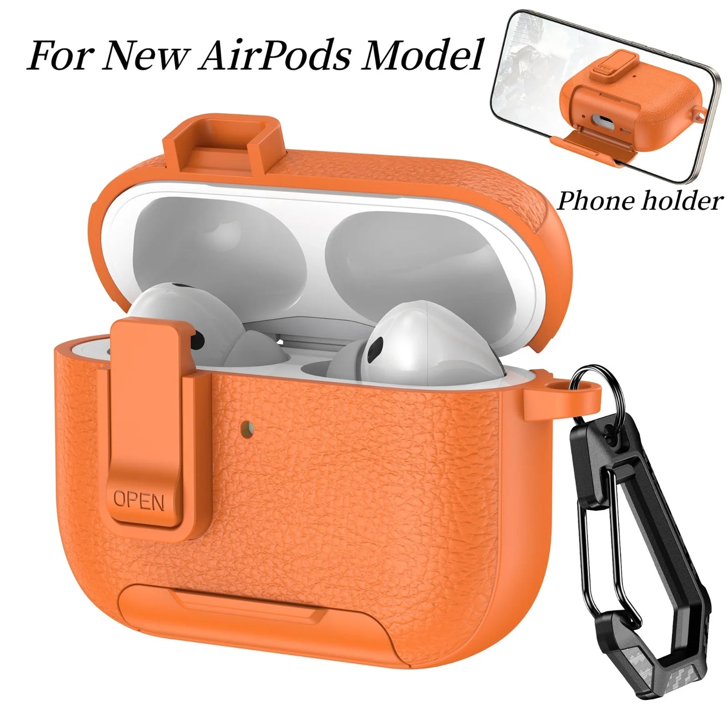 AirPods Case with Phone Holder Clip & Carabiner – Fits AirPods 1/2/3/Pro/Pro 2/Pro 3/4