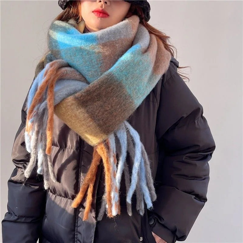 Women's Thick Winter Scarf – Colorblock Cashmere Shawl Wrap