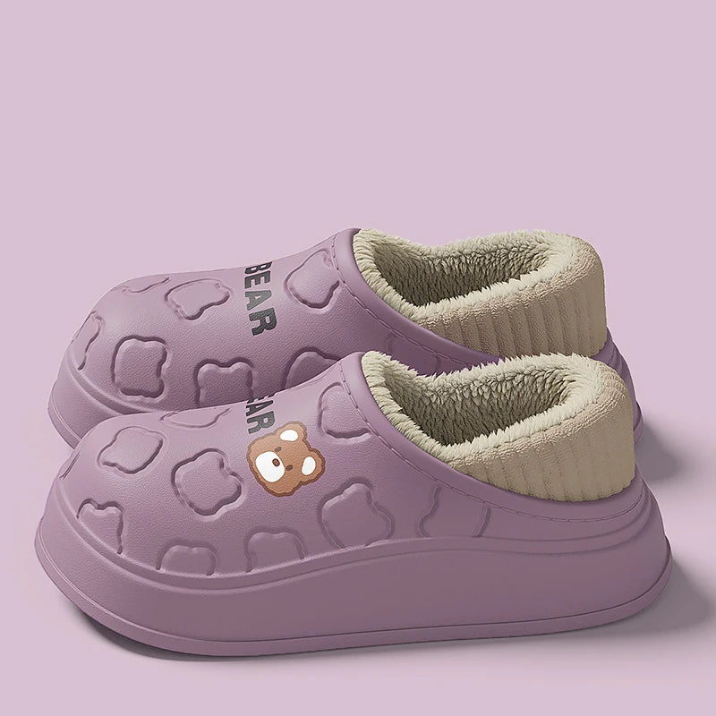 Waterproof Plush Bear Slippers – Warm Anti-Slip Indoor Outdoor Shoes