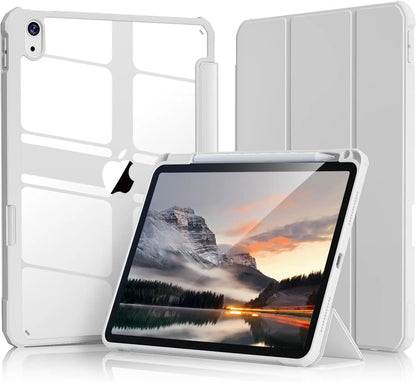 iPad Smart Case with Pencil Holder - Clear Back Trifold Cover