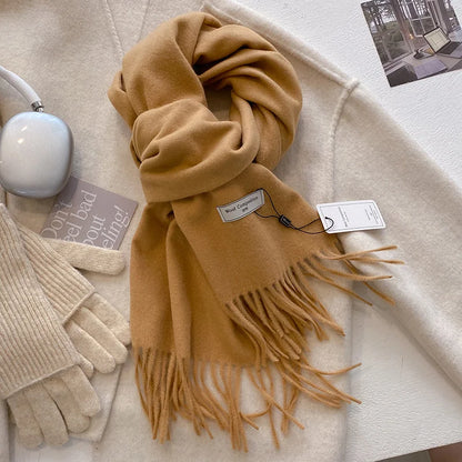 Cashmere-Feel Winter Scarf for Women – Soft Wool Pashmina Shawl with Tassels