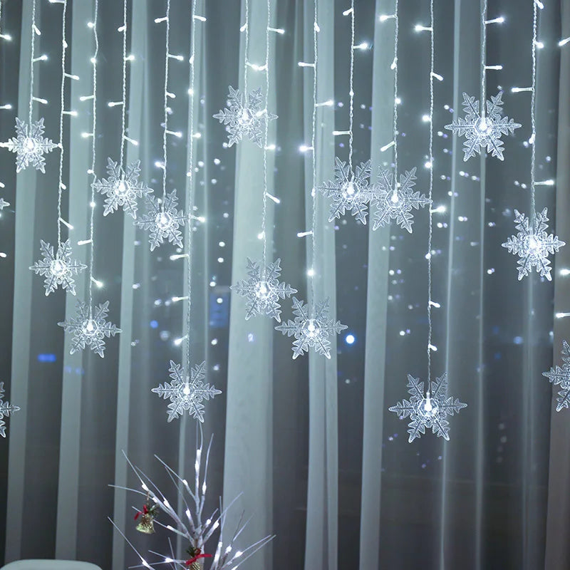 Christmas Snowflake LED Curtain String Lights – 3.2m Fairy Lights