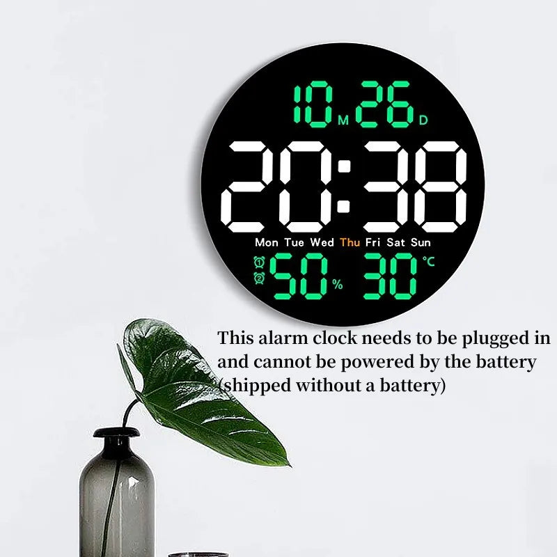 10-Inch Remote Control LED Digital Wall Clock with Temperature & Humidity