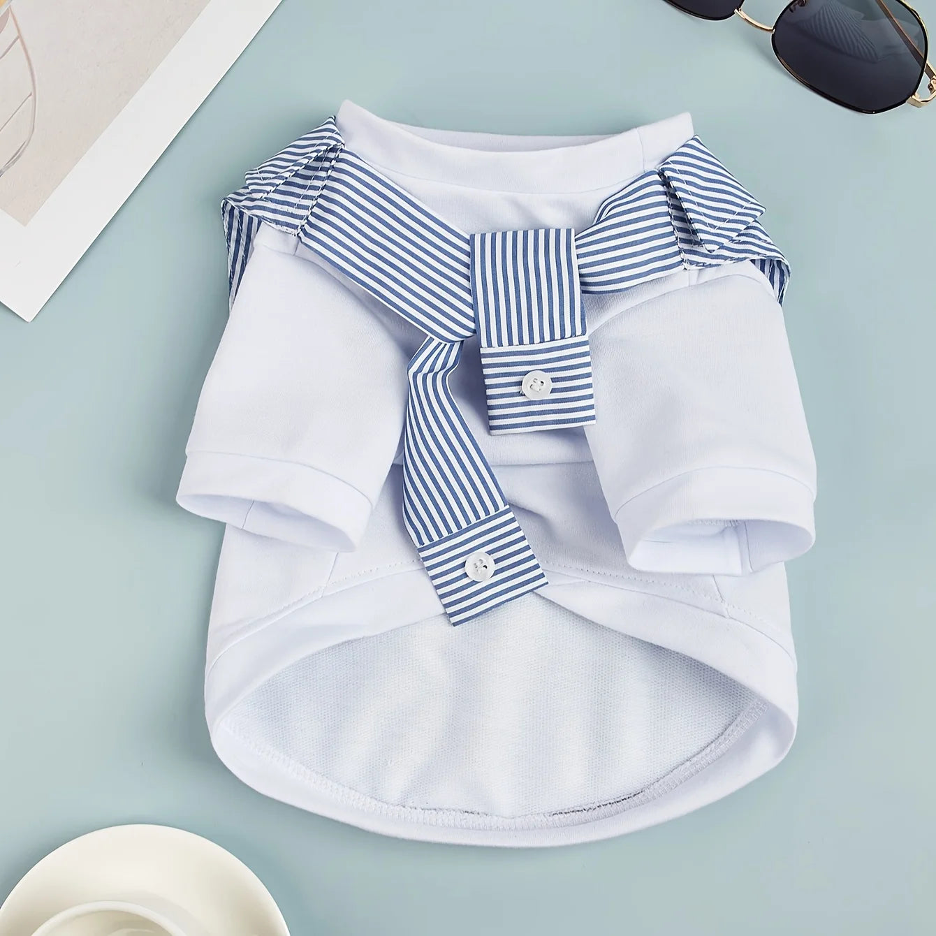 Casual Summer T-Shirt with Striped Scarf for Small & Medium Dogs