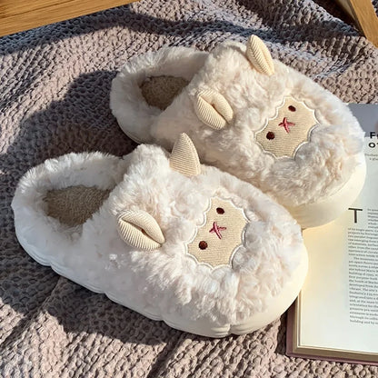 Fluffy Sheep Plush Slippers – Warm Faux Fur Indoor Home Shoes