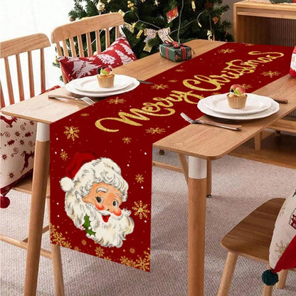 Christmas Table Runner – Festive Gnome & Santa Holiday Tablecloth