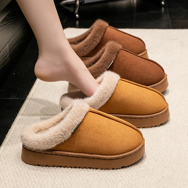Fluffy Indoor Slippers with Thick EVA Sole – Unisex Warm House Shoes