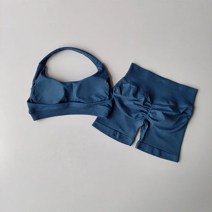 Halter Neck Sports Bra & Shorts Set – Women's Yoga & Pilates Activewear