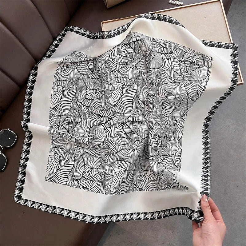 Satin Square Scarf Women Cute Cat Print Headscarf Neckerchief