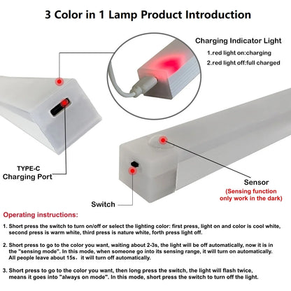 Motion Sensor LED Strip Light – USB Rechargeable Cabinet Bar Lamp