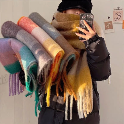 Women's Thick Winter Scarf – Colorblock Cashmere Shawl Wrap