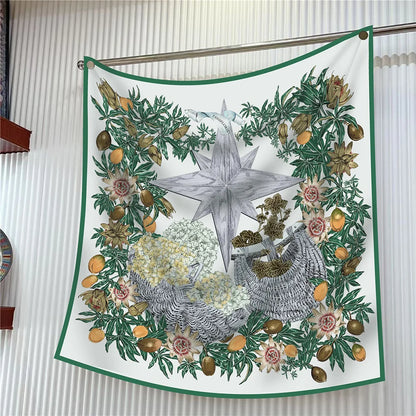 Luxury Silk Square Scarf Women Floral Paisley Print 90cm