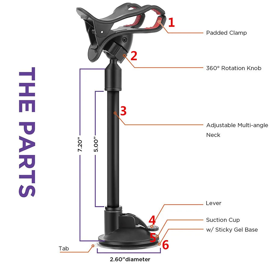 360° Suction Cup Car Phone Holder with Flexible Gooseneck Arm
