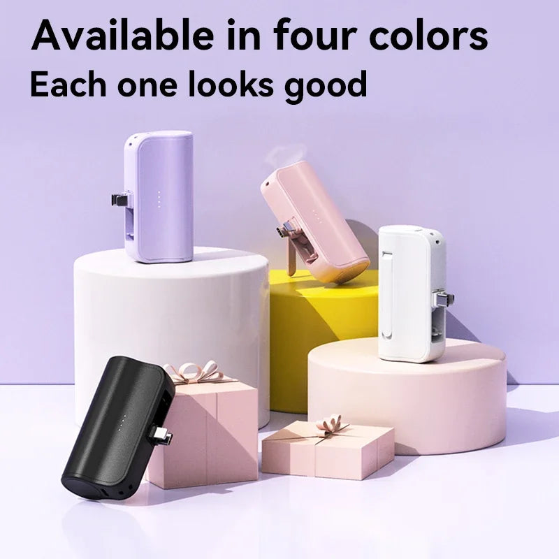 Mini Capsule Power Bank 5000mAh Plug-in Portable Charger for iPhone & USB-C