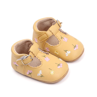 Baby Girl Embroidered Flower T-Strap Mary Jane Shoes