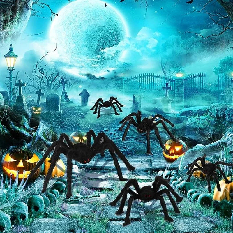 Giant Plush Black Spider Halloween Decoration – Multiple Sizes