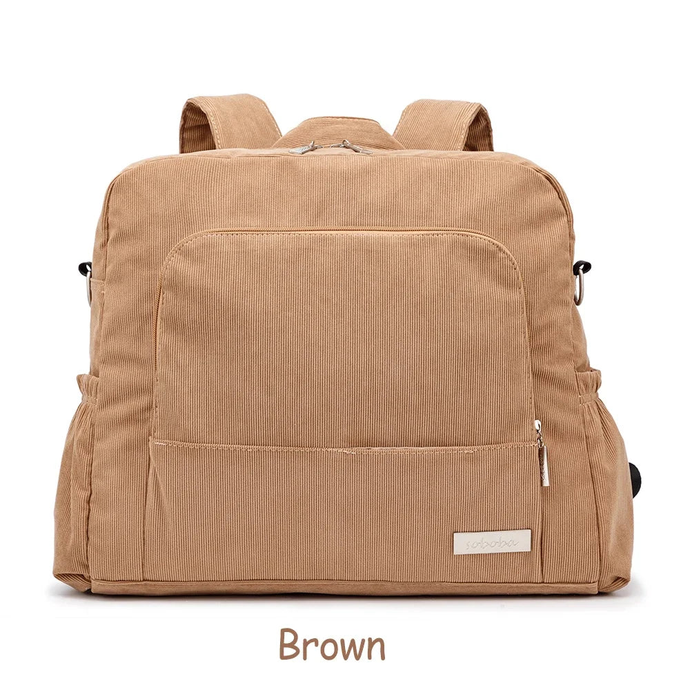 Diaper Backpack Large Capacity Corduroy Mom Bag