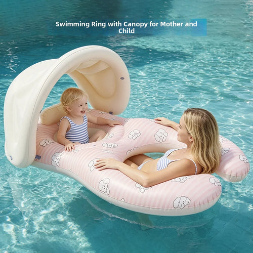 Parent-Child Inflatable Pool Float with Sun Canopy & Baby Seat