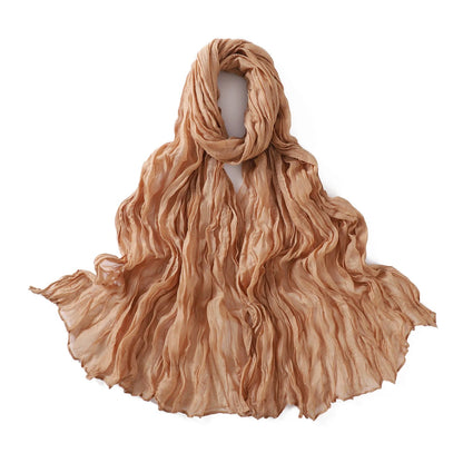Women's Crinkle Cotton Voile Scarf – Lightweight Solid Color Shawl