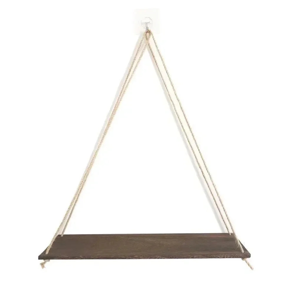 Wood Hanging Rope Swing Shelf – Wall Mounted Floating Shelf