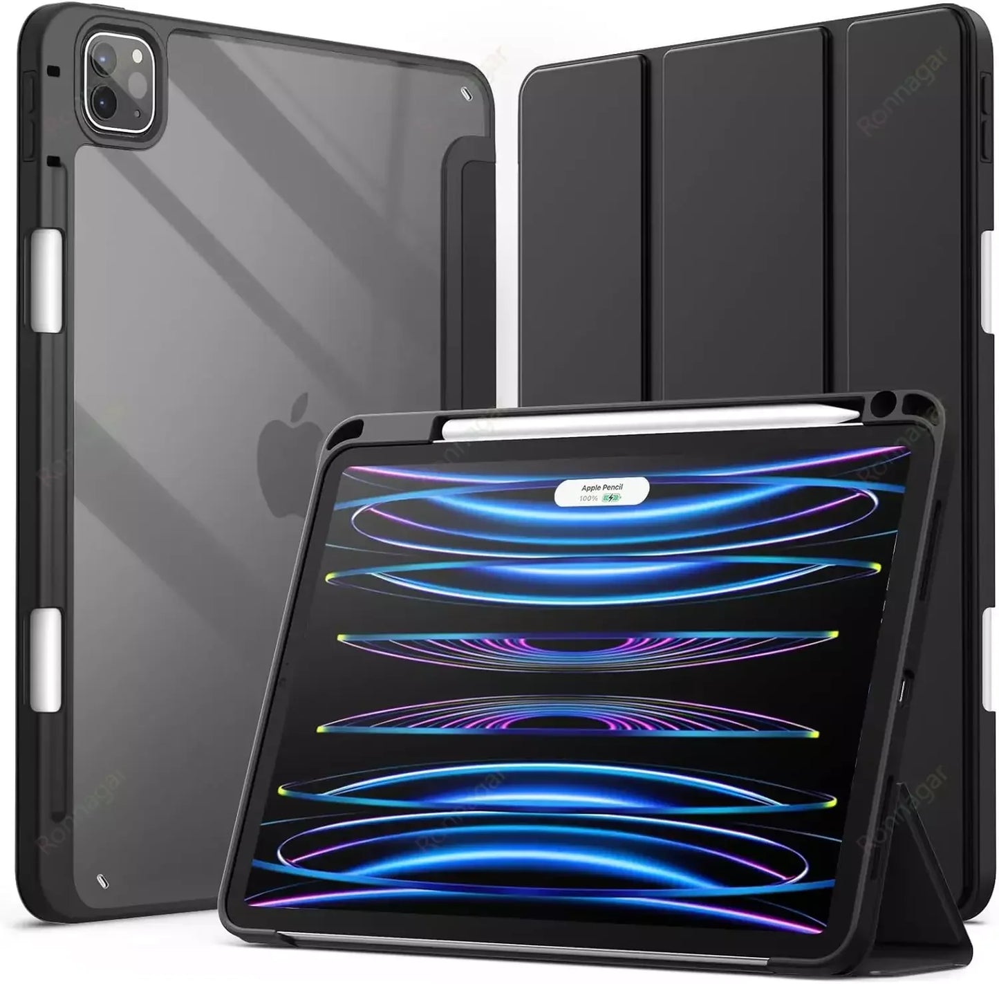 iPad Smart Case with Pencil Holder - Clear Back Trifold Cover