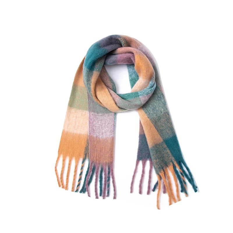 Women's Thick Winter Scarf – Colorblock Cashmere Shawl Wrap