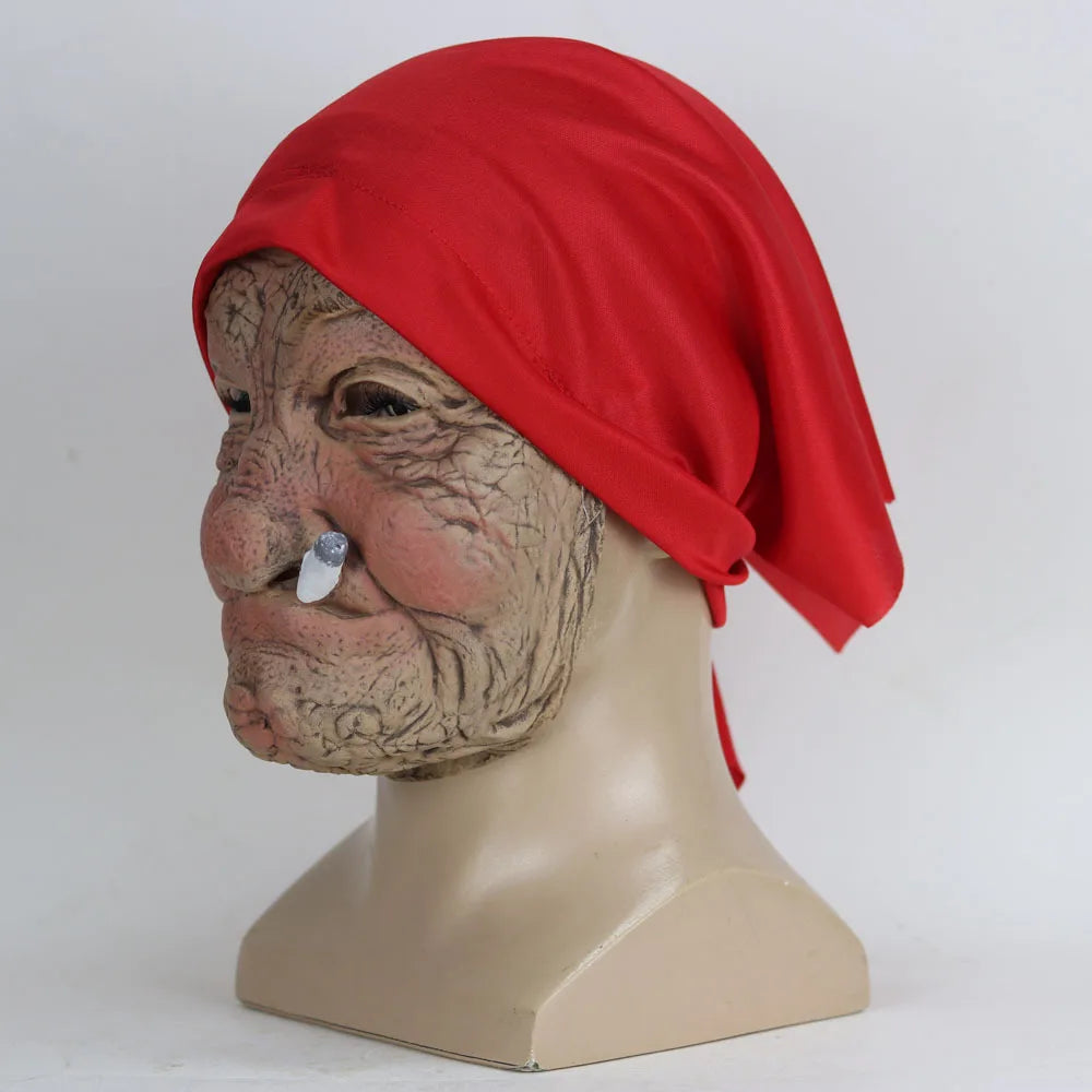 Funny Old Granny Latex Mask – Smoking Grandma Halloween Costume