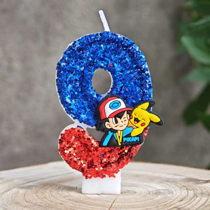 Pokemon Birthday Cake Number Candles – Glitter Anime Figure Decoration