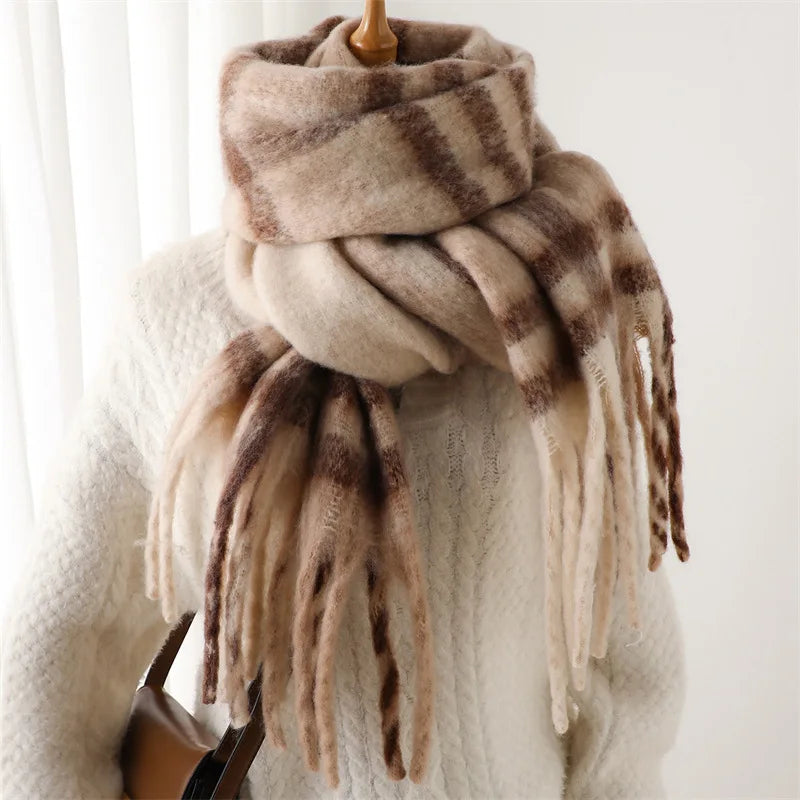 Women's Thick Winter Scarf – Colorblock Cashmere Shawl Wrap