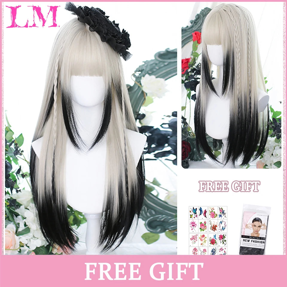 Cosplay Synthetic Wig with Bangs – Long Straight 24 Inch, Heat Resistant