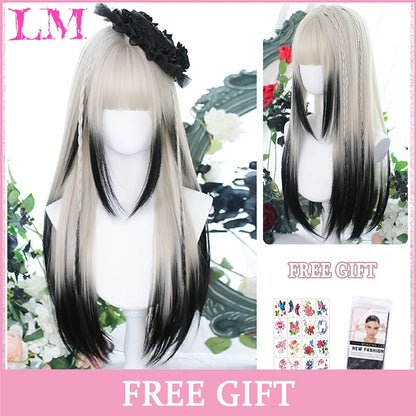 Cosplay Synthetic Wig with Bangs – Long Straight 24 Inch, Heat Resistant